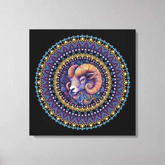 Whimsical Ram Zodiac Dot Mandala Canvas Muurkunst (Voorkant)