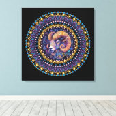 Whimsical Ram Zodiac Dot Mandala Canvas Muurkunst (Insitu (Houten vloer))