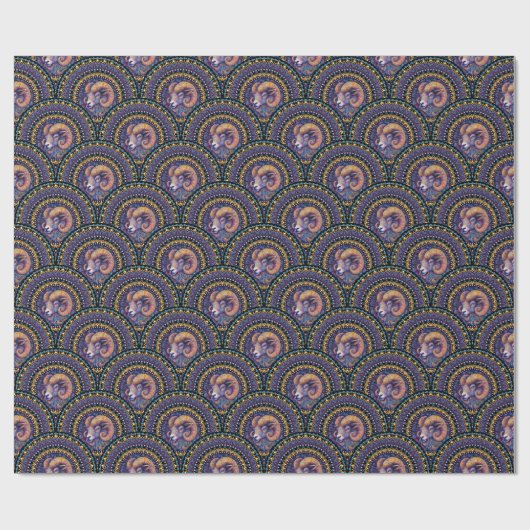Whimsical Ram Zodiac Mandala Art Deco Scallop Cadeaupapier (Vlak)