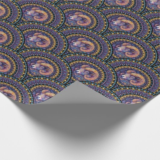 Whimsical Ram Zodiac Mandala Art Deco Scallop Cadeaupapier (Hoek)