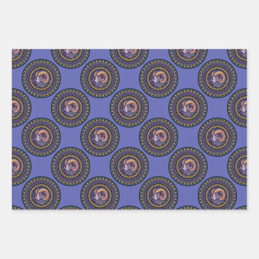 Whimsical Ram Zodiac Sign Polka Dot Mandala Inpakpapier Vel (Voorkant)