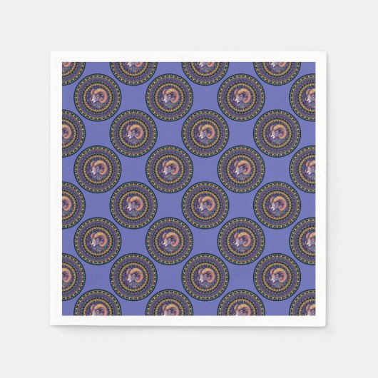 Whimsical Ram Zodiac Sign Polka Dot Mandala Servet (Voorkant)