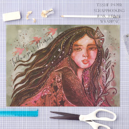 Whimsical Raven Girl Volg Je Droom Mixed Media Tissuepapier