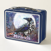 Whimsical Raven Moon Bloemen Zwart Gepersonaliseer (Achterkant)