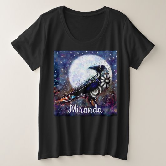 Whimsical Raven Moon Floral Abstract gepersonalise Grote Maat T-shirt (Design voorkant)