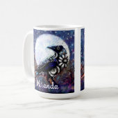 Whimsical Raven Moon Floral Abstract gepersonalise Koffiemok (Voorkant links)