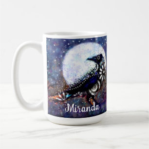 Whimsical Raven Moon Floral Abstract gepersonalise Koffiemok