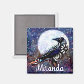 Whimsical Raven Moon Floral Abstract gepersonalise Magneet (Voorkant / Achterkant)