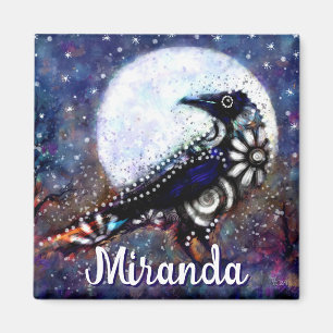 Whimsical Raven Moon Floral Abstract gepersonalise Magneet
