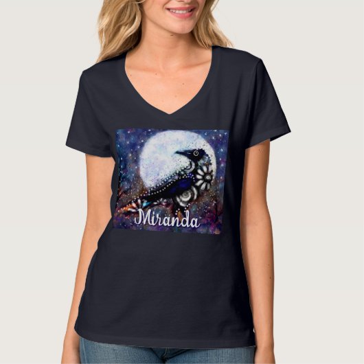 Whimsical Raven Moon Floral Abstract gepersonalise T-shirt (Voorkant)