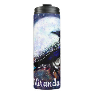 Whimsical Raven Moon Floral Abstract gepersonalise Thermosbeker