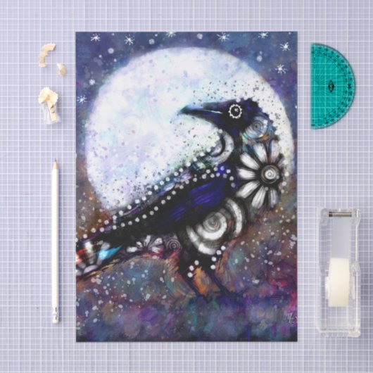 Whimsical Raven Moon Floral Black Decoupage Tissuepapier (Craft)