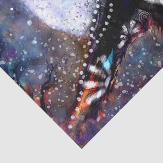 Whimsical Raven Moon Floral Black Decoupage Tissuepapier (Detail)