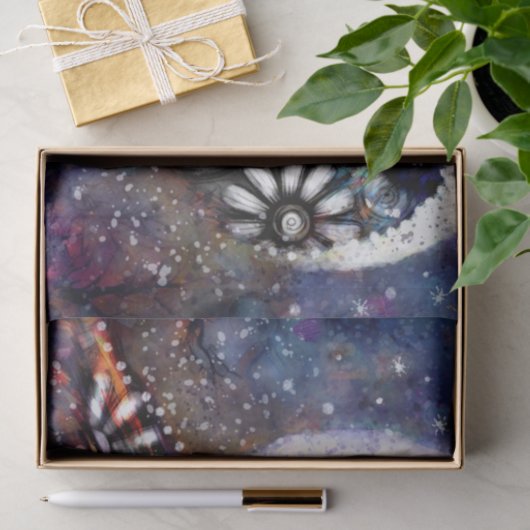 Whimsical Raven Moon Floral Black Decoupage Tissuepapier (Geschenk)