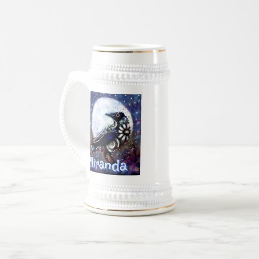 Whimsical Raven Moon Floral gepersonaliseerd Bierpul (Voorkant links)