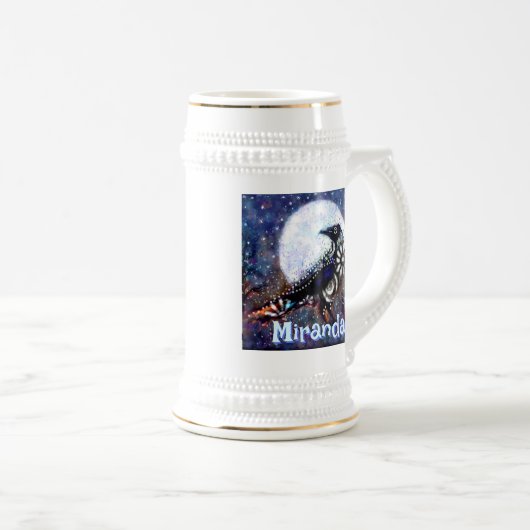 Whimsical Raven Moon Floral gepersonaliseerd Bierpul (Voorkant rechts)
