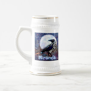Whimsical Raven Moon Floral gepersonaliseerd Bierpul