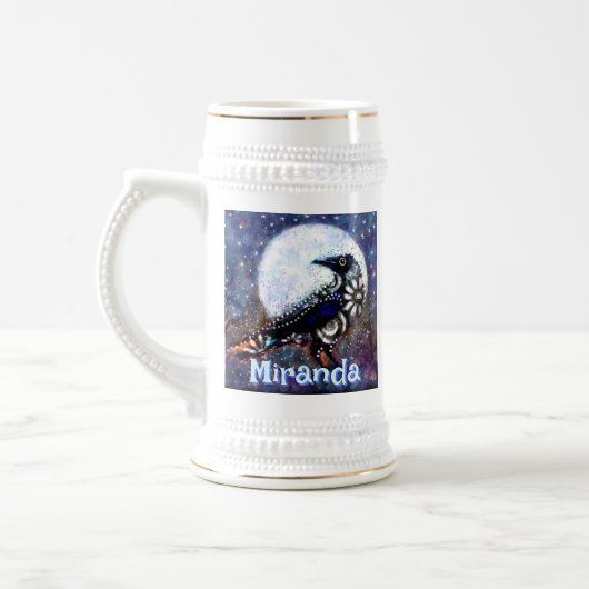 Whimsical Raven Moon Floral gepersonaliseerd Bierpul (Links)