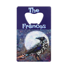 Whimsical Raven Moon Floral gepersonaliseerd Creditkaart Flessenopener
