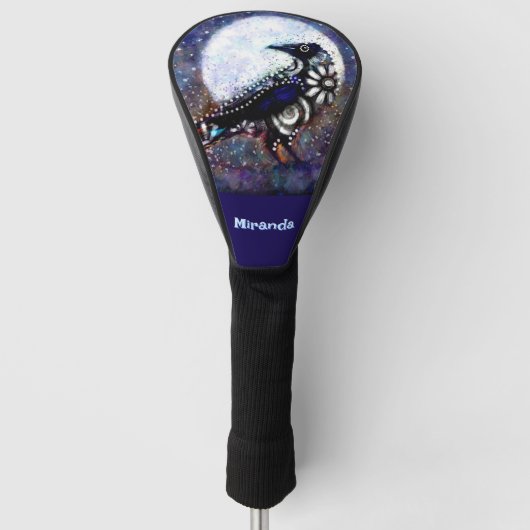 Whimsical Raven Moon Floral gepersonaliseerd Golfheadcover (Voorkant)