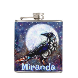 Whimsical Raven Moon Floral gepersonaliseerd Heupfles