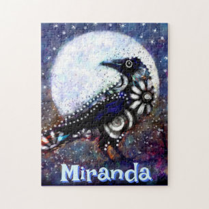 Whimsical Raven Moon Floral gepersonaliseerd Legpuzzel