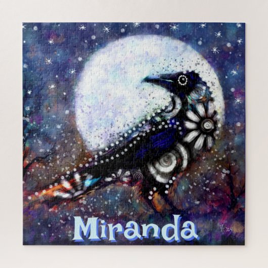 Whimsical Raven Moon Floral gepersonaliseerd Legpuzzel (Verticaal)