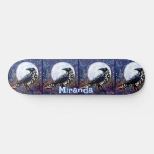Whimsical Raven Moon Floral gepersonaliseerd Persoonlijk Skateboard