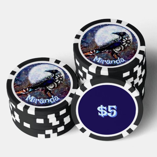 Whimsical Raven Moon Floral gepersonaliseerd Poker Chips (Opstapeling)