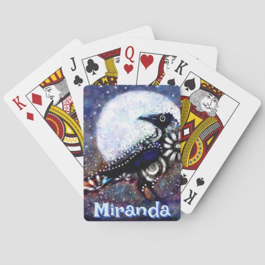 Whimsical Raven Moon Floral gepersonaliseerd Pokerkaarten (Achterkant)