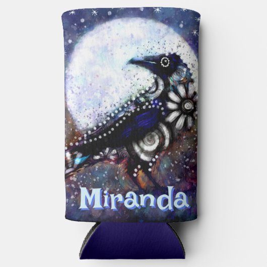 Whimsical Raven Moon Floral gepersonaliseerd Seltzer Blikjeskoeler (Voorkant)
