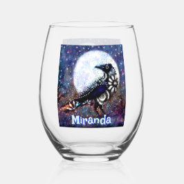 Whimsical Raven Moon Floral gepersonaliseerd Wijnglas Zonder Voet