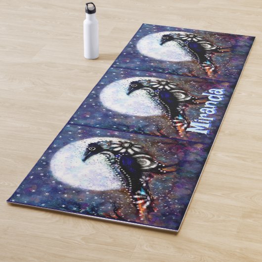 Whimsical Raven Moon Floral gepersonaliseerd Yogamat (In situ)