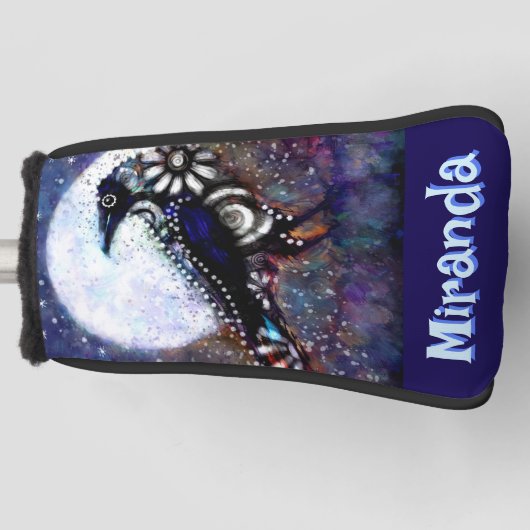 Whimsical Raven Moon Floral Personalized Golfheadcover (Voorkant)