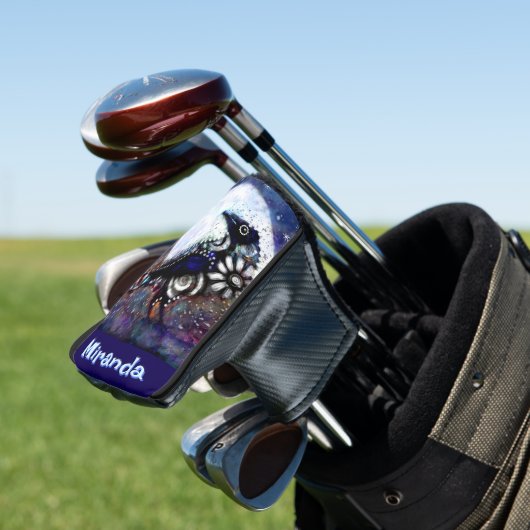 Whimsical Raven Moon Floral Personalized Golfheadcover (Insitu)