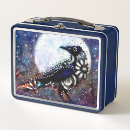 Whimsical Raven Moon Floral Zwart Wit Blauw