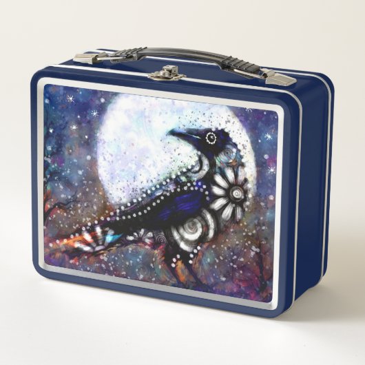 Whimsical Raven Moon Floral Zwart Wit Blauw (Voorkant)