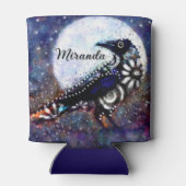 Whimsical Raven Moon Floral Zwart Wit Blauw Blikjeskoeler (Achterkant)
