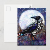Whimsical Raven Moon Floral Zwart Wit Blauw Briefkaart (Voorkant / Achterkant)