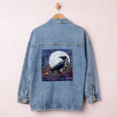 Whimsical Raven Moon Floral Zwart Wit Blauw Denim Jacket (Hangar)