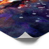 Whimsical Raven Moon Floral Zwart Wit Blauw Poster (Hoek)