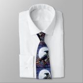 Whimsical Raven Moon Floral Zwart Wit Blauw Stropdas (Gebonden)