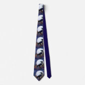Whimsical Raven Moon Floral Zwart Wit Blauw Stropdas (Voorkant)