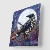 Whimsical Raven Moon Floral Zwart Wit Blauw Vierkante Klok (Hoek)
