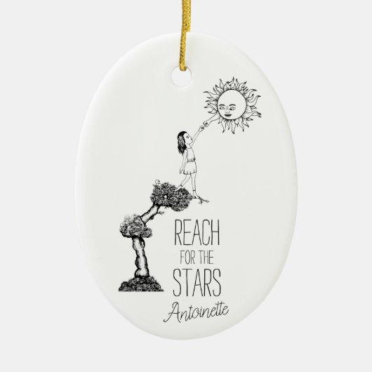 Whimsical Reach for the Stars Inspirerend Quote Keramisch Ornament (Voorkant)