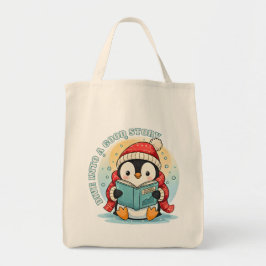 Whimsical Reading Penguin Eco Friendly Grocery  Tote Bag