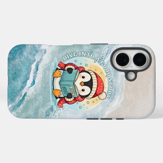 Whimsical Reading Penguin iPhone 16 Tough Armor Case-Mate iPhone Case (Achterkant (horizontaal))