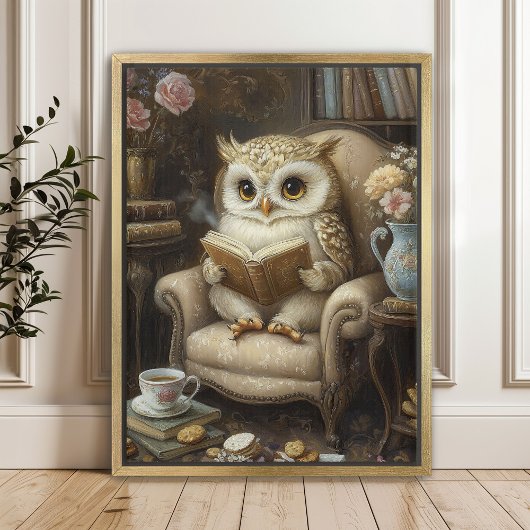 Whimsical Reading Uil Book Lover Art Print