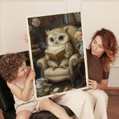 Whimsical Reading Uil Book Lover Art Print