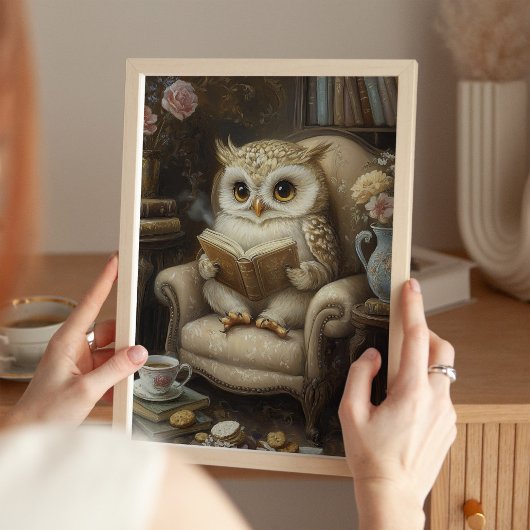 Whimsical Reading Uil Book Lover Art Print